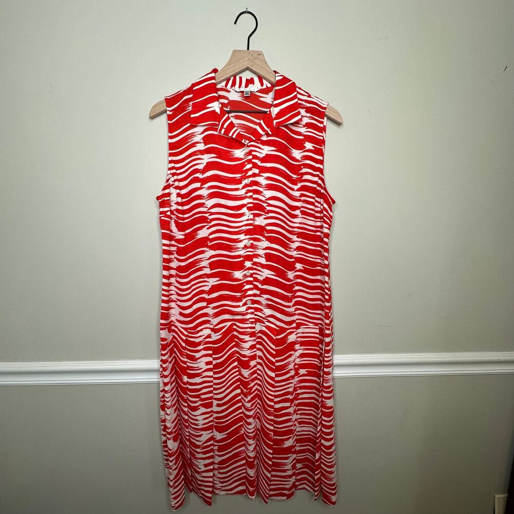 Cabi Brushstroke Orange and White Print Dress